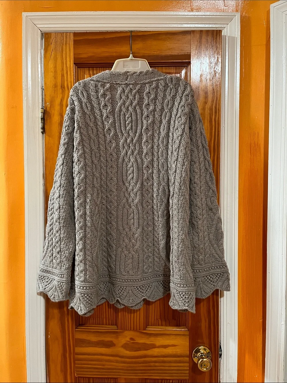 Aran Crafts Ireland 100% Merino Wool Chunky Cable Knit Cardigan Light Taupe - Picture 8 of 13